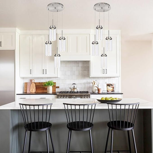 MELUCEE Modern LED Pendant Light Fixtures 4-Light Kitchen Pendant Lights with 3000K-6000K Adjustable Color Temperature Brushed Nickel Ceiling Hanging Lamp for Dining Room Bedroom Kitchen Island