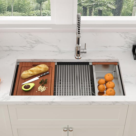 Sarlai 30 Undermount Kitchen Sink Double Bowl - 30x19 Inch Kitchen Sink Undermount Workstation16 Gauge Stainless Steel Deep Double Bowl 60/40 Low Divided Under Counter Sinks Basin