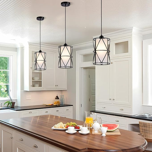 7"×10" Pendant Lights with Frosted Glass, Matte Black Pendant Lighting Kitchen Island, Cylindrical Pendant Light Fixtures, Modern Kitchen Island Lighting, Pendant Light for Foyer-Large