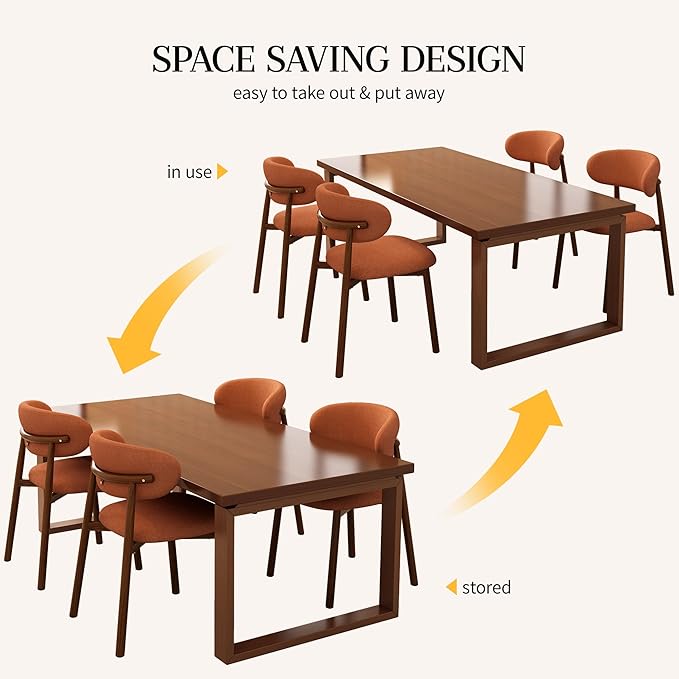 Kitchen Dining Chairs Set of 6 Modern Soft Linen Farmhouse Dining Room Chair with Metal Legs, Orange/Walnut