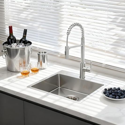 15x15 Inch Single Bowl Kitchen Sink,304 Stainless Steel Top Mount Kitchen Sinks Bar Sink,Handmade 16 Guage Small Kitchen Sink Brushed Nickel Deep Kitchen Sinks RV Sink