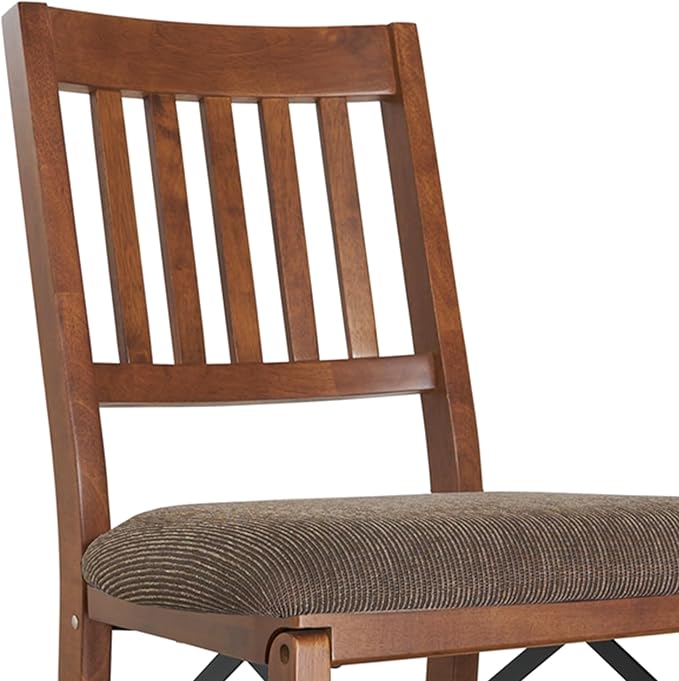 MECO Stakmore Solid Wood Dining Table Counter Stools Set - Fabric Padded Upholstered Seat & Steel Folding Mechanism, Fruitwood Frame & Jax Fabric