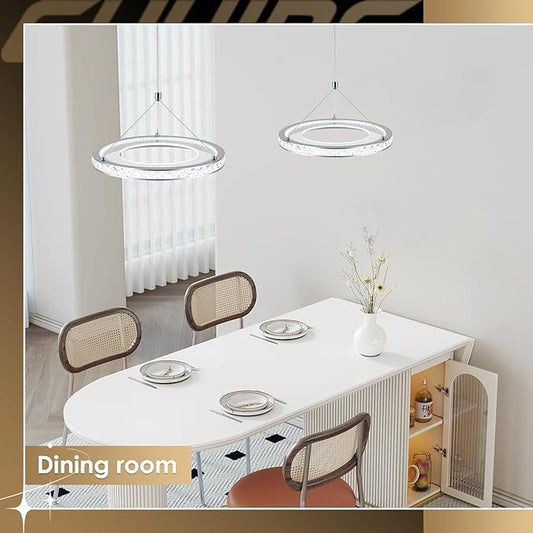 CHYING 3 Pack Modern Silver LED Crystal Pendant Light, 11.8" 24W 6000K Cool White Hanging Pendant Light Kitchen Island, Ring Ceiling Lights for Bedroom Dining Room Hallway