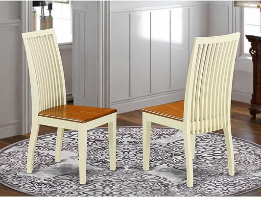 East West Furniture IPC-BMK-W Ipswich Dining Room Chairs - Slat Back Wood Seat Chairs, Set of 2, Buttermilk & Cherry