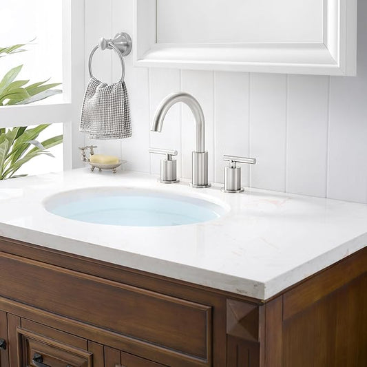 8 Inch Widespread Bathroom Faucet 3 Hole with Pop-up Drain, 2 Handle Bathroom Sink Faucet, Modern Vanity Faucet for Bathroom Sink with 360° Swivel Spout(Brushed Nickel)