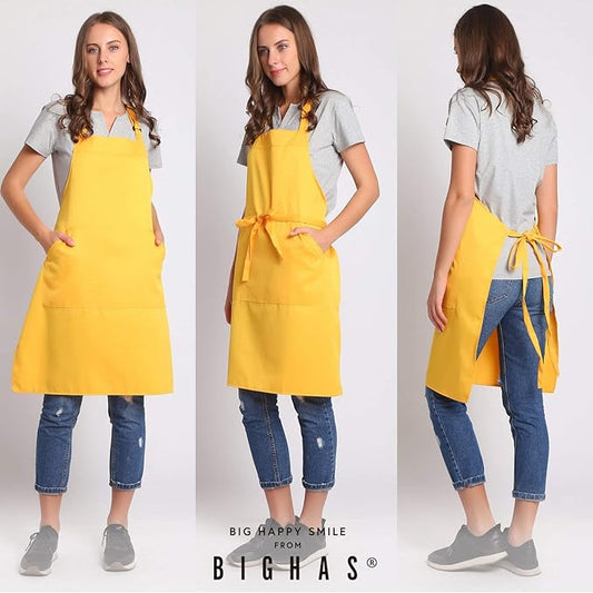 BIGHAS Adjustable Bib Apron with Long Ties for Women Men 18 Colors Chef Kitchen Cooking