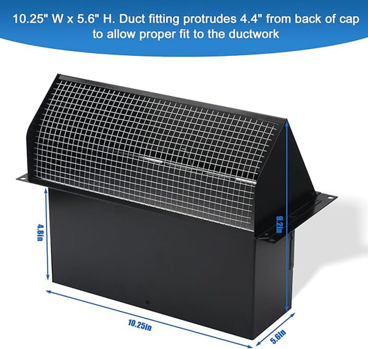 10 Inch Wall Vent Cap for Microwave Kitchen Range Hood Exhaust for 3-1/4"x10" Rectangular Duct Exhaust Vent Cap with Damper and Screen for Range Hood Kitchen Dryer Bath, Black