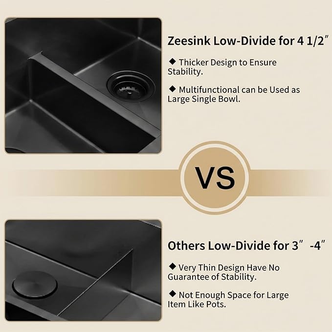 32 inch Double Bowl Kitchen Sink,Black Undermount Kitchen Sink 32 X 18 inch,16 Gauge Stainless Steel Undermount Sinks,Special Low-Divide Design