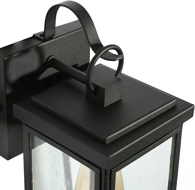 Black Outdoor Light Fixture 2 Pack, Modern Farmhouse Exterior Outdoor Wall Sconce Lights with Seeded Glass, Waterproof Rectangular Porch Lights Outdoor Wall Lighting for House, Front Door, Garage