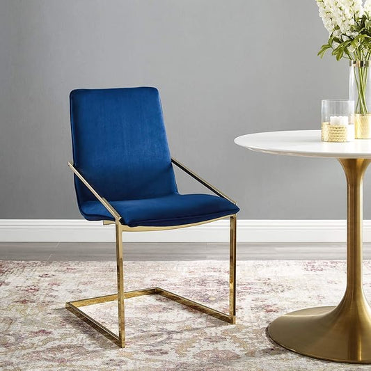 Modway Pitch Performance Velvet Dining Armchair, Gold Navy 21.5 x 19.5 x 35.5