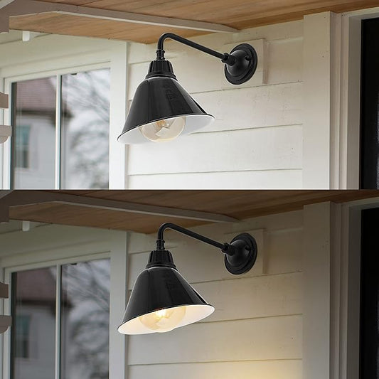 JONATHAN Y 9.63" Black 1-Light Farmhouse Outdoor Sconce, Industrial LED Wall Light, Gooseneck Arm Barn Lamp with Metal Bell Shade for Porch, Patio, Kitchen, LED Bulb Included (JYL7612B)