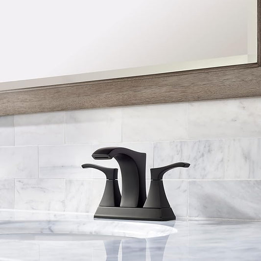 Pfister Venturi Bathroom Sink Faucet, 4-Inch Centerset, 2-Handle, 3-Hole, Matte Black Finish, LF048VNBB