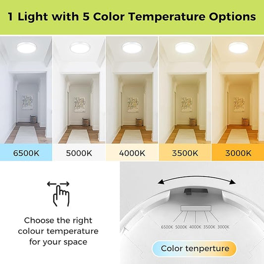 hepside LED Flush Mount Ceiling Light Fixture, 7Inch 15W, Dimmable&3000K/3500K/4000K/5000K/6500K Adjustable Low Profile Ceiling Lights, 1500LM Round Lamp for Bathroom, Closet, Kitchen, Hallway, White