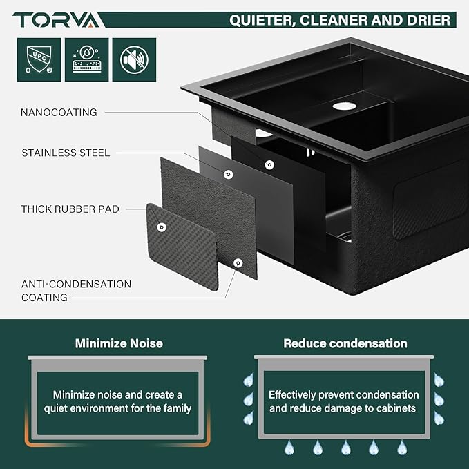 TORVA RV Kitchen Sink, 13 x 15 x 9 Inch Undermount Bar Sink Premium Stainless Steel Single Bowl Sink with Faucet,Cutting Board, Dark Grey