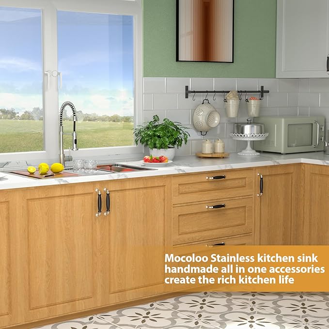 Mocoloo 36 Inch Undermount Double Bowl Kitchen Sink - 36 x 19 Workstation 16 Gauge Stainless Steel Low Divide 50/50 Bowl Handmade with 2 Basins