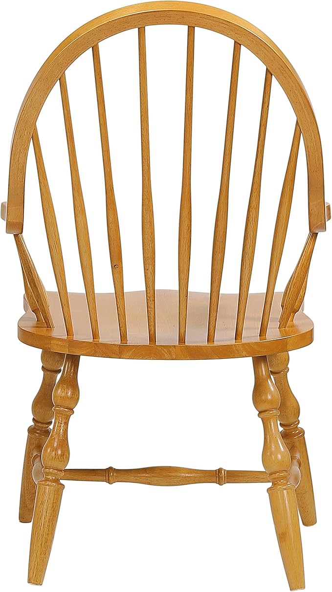 Sunset Trading Oak Selections Windsor Spindleback Dining Chair with Arms | Fully Assembled Kitchen Armchair| Modern Farmhouse Minimalist Country Cottage | Light Oak Solid Wood