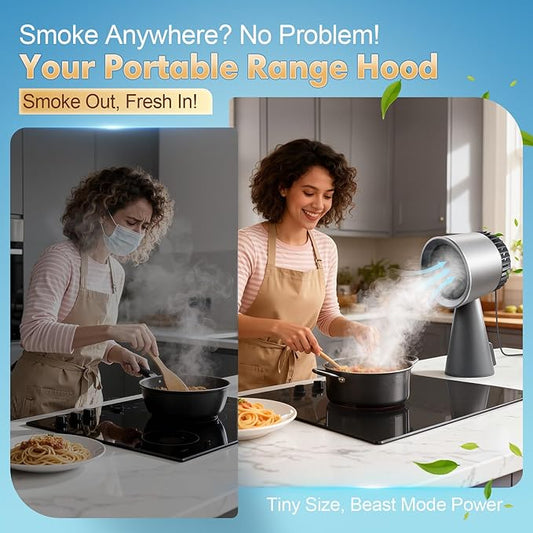 Portable Range Hood Kitchen, Ductless Exhaust Fan with 3-Speed, Large Oil Collection & Low Noise, Countertop Range Hood with Detachable Aluminum Filter for Apartments, Indoor BBQ and RV
