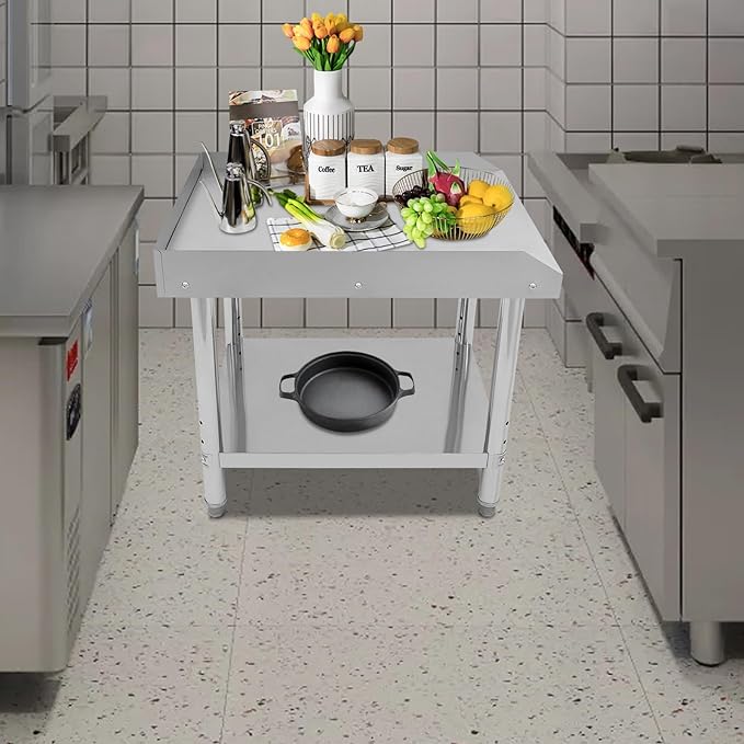 24 * 30 * 26in Stainless Steel Work Table,Commercial Prep Table for Home Kitchen Restaurant,2-Tier Kitchen Island Metal Utility Tables with Storage Shelf