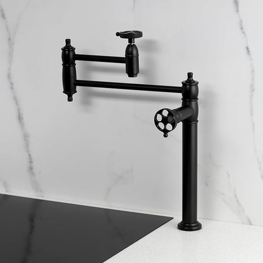 Kingston Brass KS3700RKZ Wendell Two-Handle 1-Hole Deck Mount Pot Filler Faucet with Knurled Handle in Matte Black