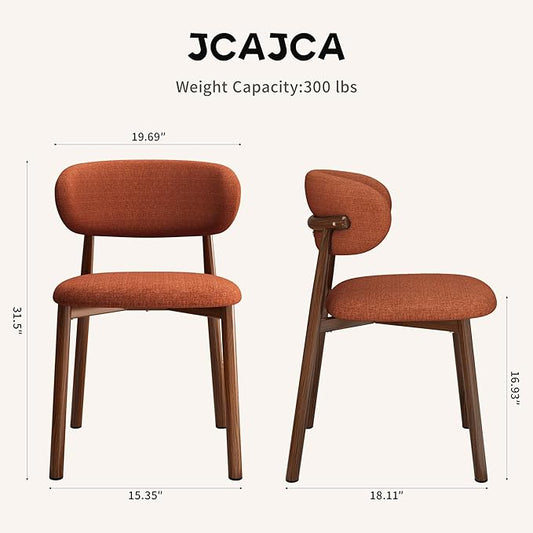 Kitchen Dining Chairs Set of 6 Modern Soft Linen Farmhouse Dining Room Chair with Metal Legs, Orange/Walnut