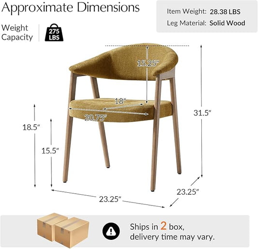 HULALA HOME Dining Chairs with Arm Set of 4, Mid-Century Modern Upholstered Kitchen Dining Room Chair with Solid Wood Legs & Curved Backtrst, Armchairs Accent Chairs for Living Room - Golden