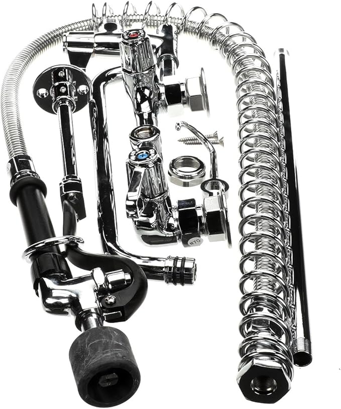 T&S Brass 5PR-8W12-C 8" Wall Mount Low Flow Pre-Rinse with 12" Swing Nozzle Add-On Faucet, brass, silver