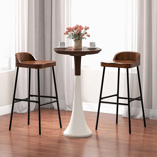 Giantex 29" Bar Height Bar Stools Set of 2, Industrial Wood Barstools with Metal Legs, Chic Low Back, Curved Seat Surface, Max Load 330 Lbs, Wooden Armless Bar Dining Chairs for Kitchen Island Pub