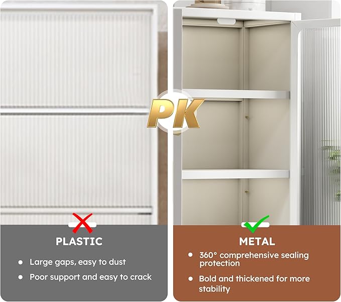 67.3" Kitchen Pantry Storage Cabinet,Display Storage Cabinet with Acrylic Glass Doors, Adjustable Shelves & Wheels,Metal Tall Food Pantries Cabinets,for Kitchen, Living Room and Dining Room, White