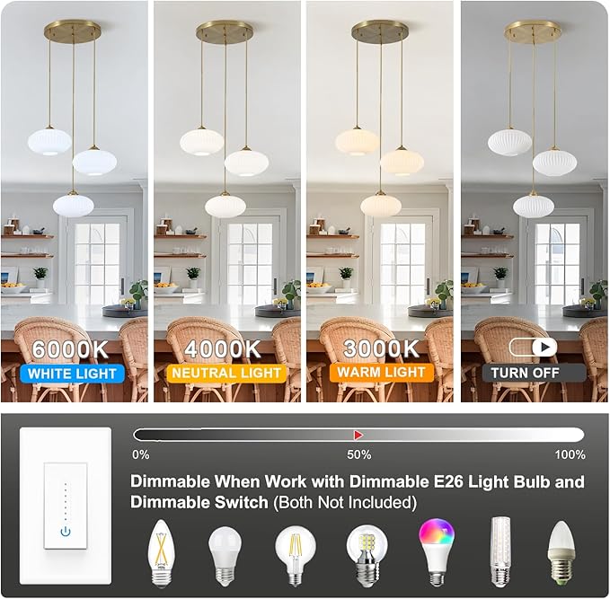 Large White Ribbed Glass Pendant Light Modern 3-Light Cluster Pendant Lighting Mid Century Globe Hanging Pendant Light Brass Gold Chandeliers for Dining Room Living Room