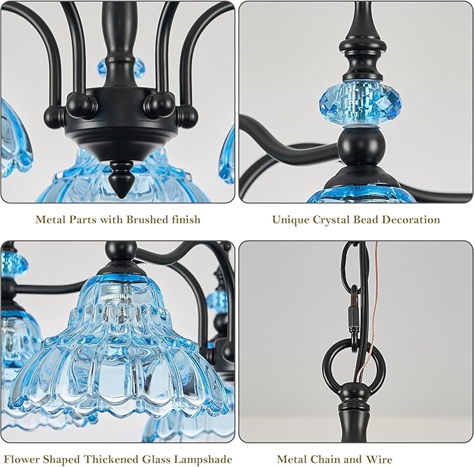 HDDFL Chandeliers Light 5 Lights Chandelier Lamp Modern Pendant Lighting Fixtures Hanging Lamps for Dining Room Entryway Living Room Bedrooms Foyer Entrance Kitchen Black and Blue