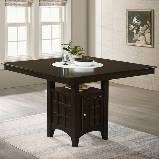 HomeStock Counter Height Dining Table - Square Kitchen Table with Storage - Cappuccino Finish