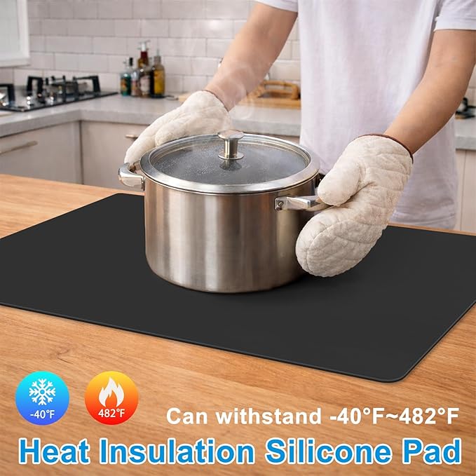 AECHY Silicone Mats for Kitchen Counter 27.5 x 16.5 Inch, 2mm Thick – Multipurpose Silicone Mat Thick Heat Resistant Mat Shipped Rolled Up Kitchen Counter Mat Nonslip Silicone Mats, Black