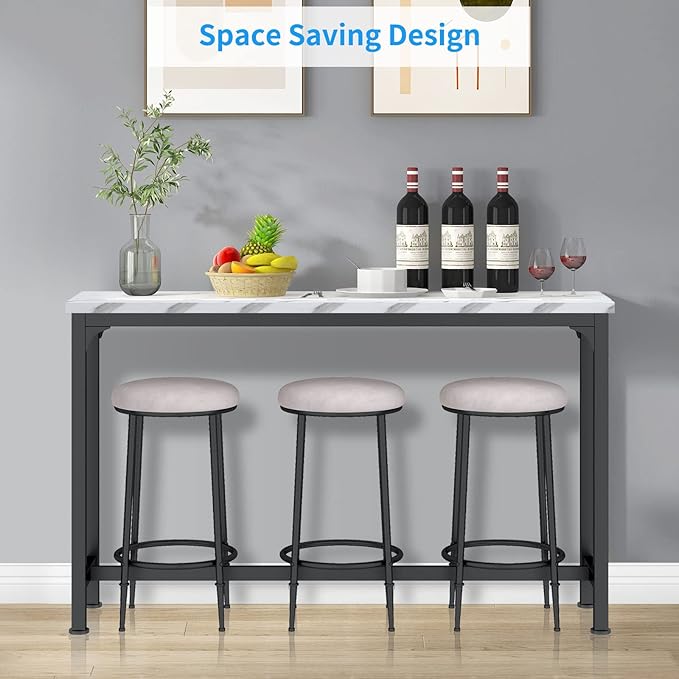 HOMYSHOPY Bar Table Set for 3, 4 Piece Console Table with 3 Stools, Counter Height Kitchen Table Set with 3 Chairs for Breakfast Nook, Living Room and Apartment (White & Black)