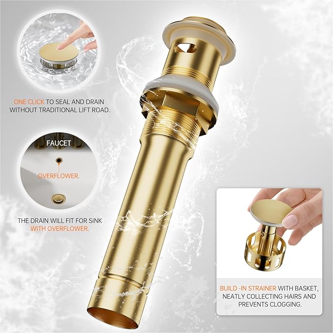 Phiestina Brushed Gold Tall Bathroom Sink Faucet with Pull Down Sprayer, High Arc Single Handle Pull Out Faucet with Pop-Up Drain, 1 or 3 Hole Laundry Bar Basin Faucet with Deck Plate,WE10CL-ZY-BG