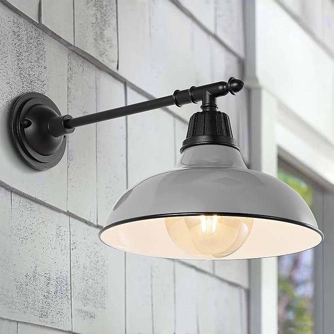 JONATHAN Y 12.25" Gray/Black 1-Light Industrial Farmhouse Outdoor Sconce, Iron Wall Light with LED Bulb, Metal Bowl Shade, Vintage Porch Lamp for Entryway Patio Kitchen (JYL7615D)