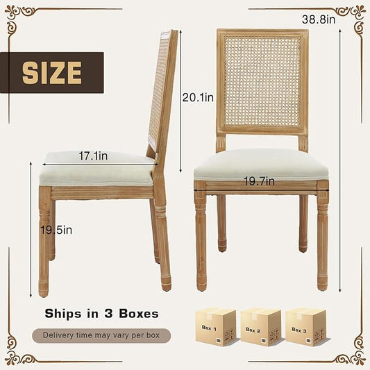 SoarFlash French Dining Chairs Set of 6, Vintage Dining Chairs with Rattan Backrest, Wooden Framehouse Chairs for Living Room, Kitchen, Restaurant, Beige