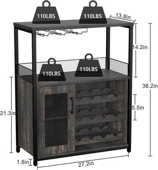 GAOMON Coffee Wine Bar Cabinet with Storage and Detachable Rack, Farmhouse Sideboard and Buffet Cabinet with Glass Holder and Mesh Door, Liquor Coffee Bar Cupboard, Dark Wood