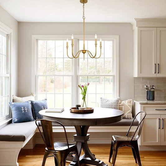 5-Light Gold Chandelier, Modern Farmhouse Ceiling Lighting Fixture with 60" Adjustable Chain, E12 Candle Style Hanging Pendant for Dining Living Room, Bedroom, Hallway