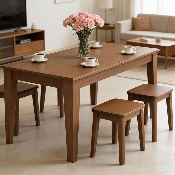 71" to 106" Expandable Dining Table, Modern Large Table for 6-10 People, Space-Saving Extendable Kitchen & Office Table, Warm Oak