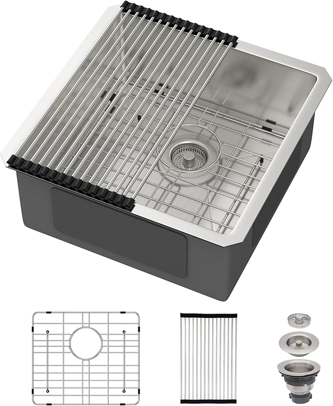 18 Undermount Kitchen Sink 18"x18"x8" Single Bowl 16 Gauge Stainless Steel Under Counter Single Bowl Kitchen Sinks Basin with Drain Strainer