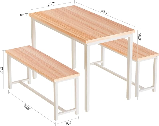 Recaceik Dining Table Set with Bench, 3 Pieces Dining Furniture Set Kitchen Table Set Sturdy Structure Space-Saving Dinette for Kitchen, Dining Room Breakfast Nook, Living Room, Beige