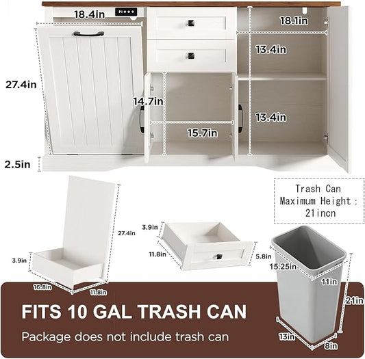 Vabches Farmhouse Buffet Cabinet with Tilt Out Trash Can, 55" Coffee Bar Cabinet&Sideboard with Storage and Drawers