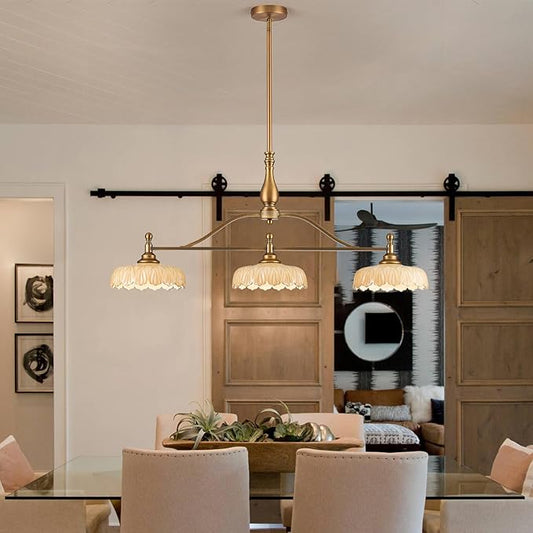 HDDFL Chandeliers Pendant Light Fixture Vintage Pendant Lighting Fixtures 3 Lights Chandelier Kitchen Glass Hanging Lamp for Island Dining Living Room Brass and Brown