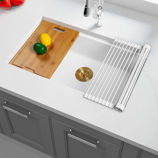 White Undermount Kitchen Sink 30 Inch - Drop In Granite Quartz Composite Workstation Sink - Deep Single Bowl,Dual Mount,with Accessories (White, 30")