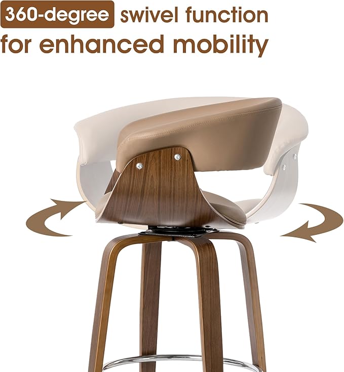 Glitzhome Bar Table and Chairs, Brown PU Leather Adjustable Swivel Bar Stools Set of 2, Square Black Cocktail Pub Table for Kitchen Island Bistro Office Living Room Dining Room Small Space Restaurant