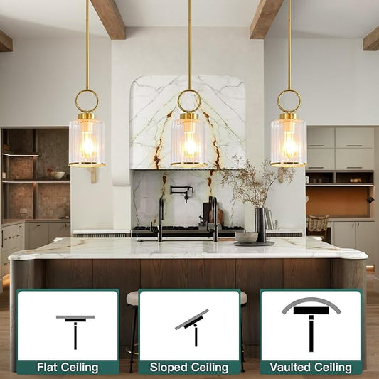 6.1" Modern Clean Glass Pendant Light Round Vintage Farmhouse Pendant Light Fixtures Mini Adjustable Rod Rustic Pendant Lights for Kitchen Island, Dining Room, Bedroom, Hallway, Entryway