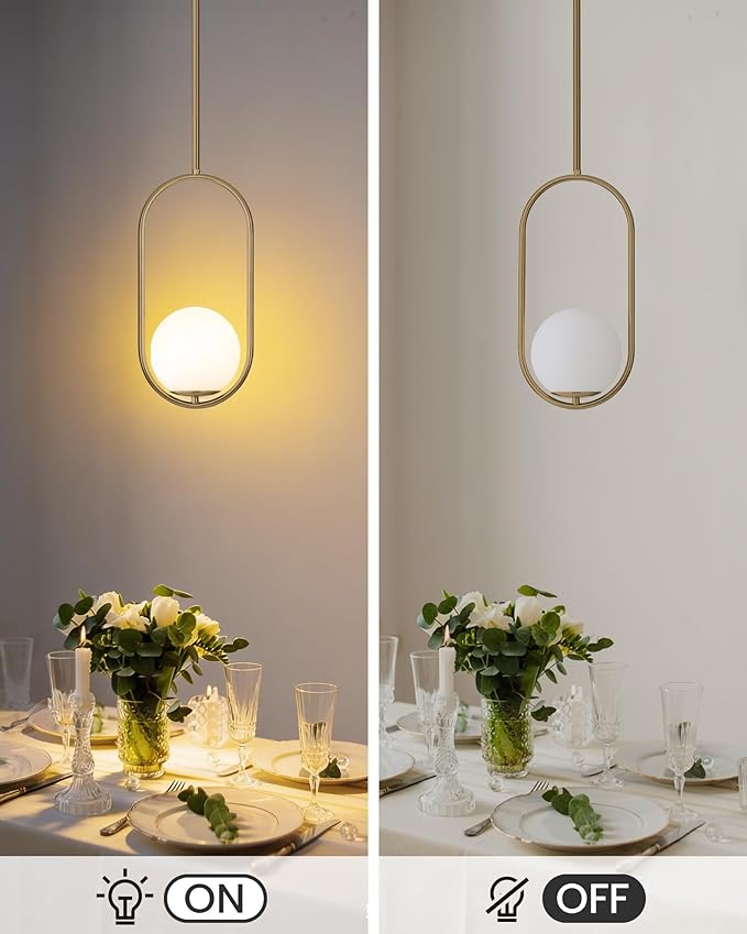 Yunnix Pendant Lights Kitchen Island, Pendant Light Fixtures, 2 Pack Modern Champagne Bronze Globe Glass Pendant Lighting, Mid Century Chandelier One Light for Bathroom Bedroom Dining Room