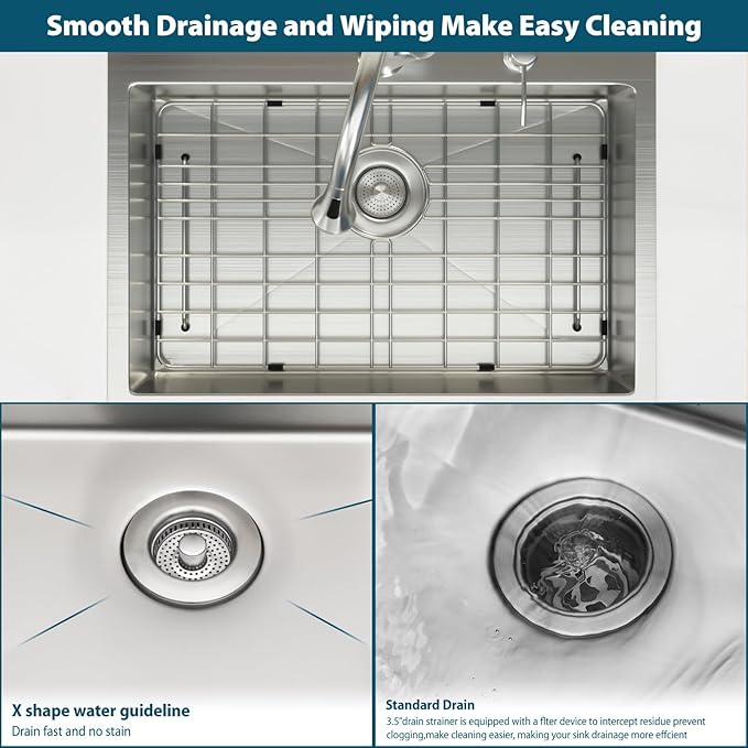 Drop in Kitchen Sink 25X18 Inch 16 Gauge Stainless Steel Handmade Topmount Kitchen Sink Single Bowl - 8 Inches Deep