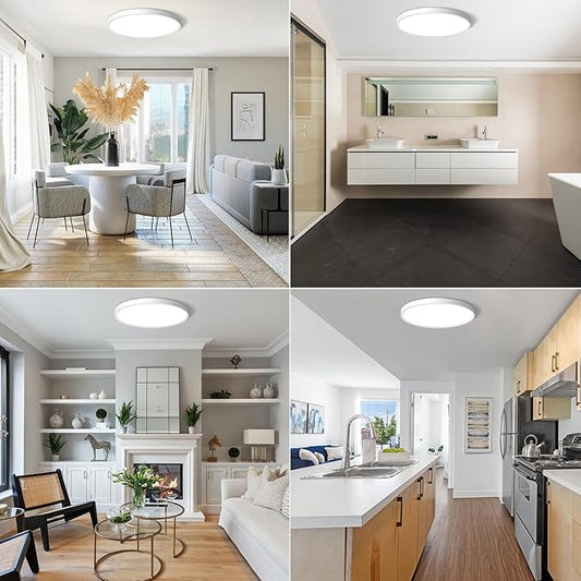 CHARYJOD LED Flush Mount Ceiling Light Fixture 12Inch, 24W Flat Light,5000K Ultra Thin Surface Panel Low Profile for Bedroom Kitchen Bathroom Garage Living Room, White (DC-CJ-0030-24W-50K)