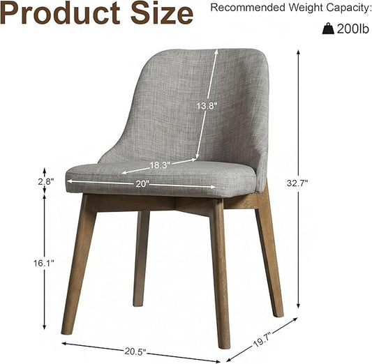 Casaphoria Set of 2 Dining Room Chairs, Mid Century Modern Accent Chairs with Cushioned Seat and Weathered Oak Wood Legs, Light Grey Fabric Dining Chairs for Kitchen, Bedroom, or Office Use